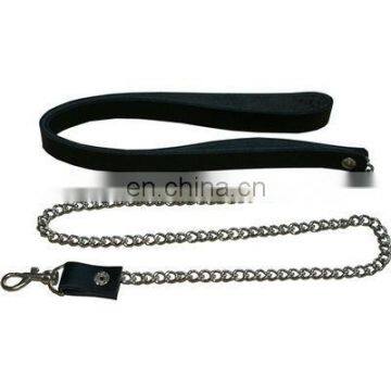 HMB-410B LEATHER DOG LEASH CHAIN LEADS HEAVY DUTY BLACK COLOR