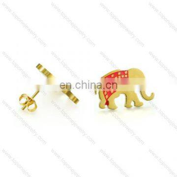 Bulk wholesale stainless steel earring of elephant with a red cloth