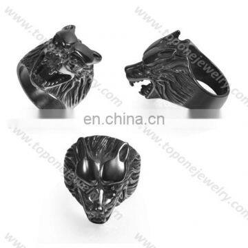 Perfect original design black wolf animal head ring China manufacturer