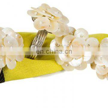 Mother of Pearl Elegant Flower Metal Napkin Rings, Set of 4