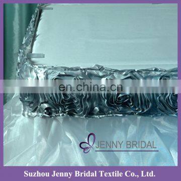 TS012P Wedding Table Skirt for Banquet White Ruffle Table Skirts With Rosette photo-2