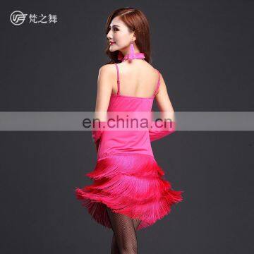 L-7098 American Hot Sale Performance Milk Silk Tassel Latin Dance Dress photo-3