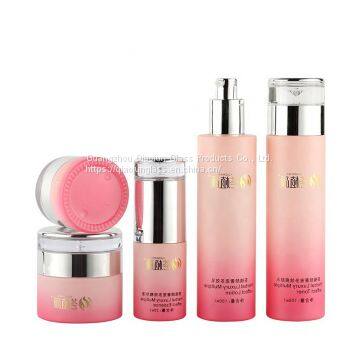 Fashionable 30Ml Pink Skin Care Glass Bottlte Lotion Bottles Set With Pump