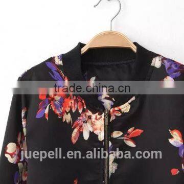 OEM Clothing Plus Size Flower Printed Casual Women Bomer Jacket photo-3