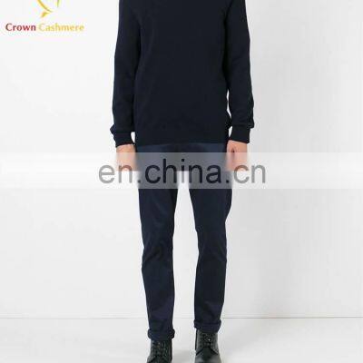 Navy Men Merino Wool v Neck Pullover Sweater photo-3