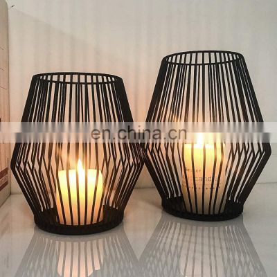 Set of 2 Black Metal Wire Tea Light Candle Holder for Indoor Outdoor Events Parties and Wedding Decorations