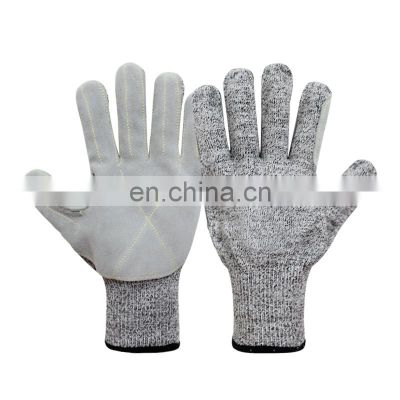 High Quality HPPE cow split Coated Knife proof Cut Resistant Gloves With Anti Cut  Fabric