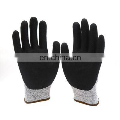 HPPE Nitrile Coated Heavy Duty Anti Slip Cut Proof Cotton Knitted Black Men Hand Protective Working Safety Work Gloves