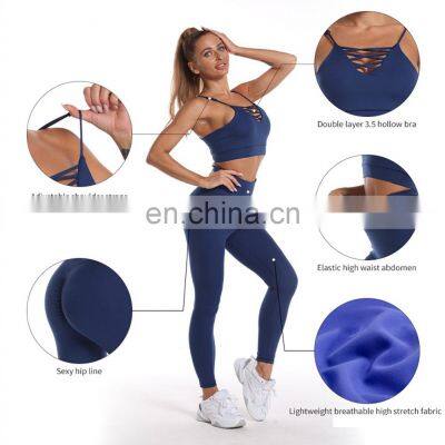 New Fashion 3 Piece Yoga Pants Set Elasticity Sport Wear Logo Yoga Activewear Set photo-2