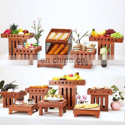 catering decorative hotel bread dessert food wood rack buffet sweet sushi display stand