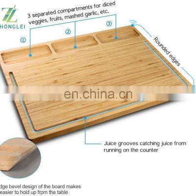 Organic Bamboo Cutting Board, With 3 Built-in Compartments and Juice Grooves, Chopping Board for Meats Bread Fruits photo-3