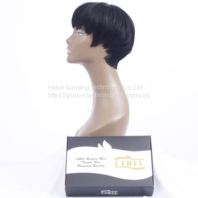 Short Straight Human Hair Wigs with Bangs