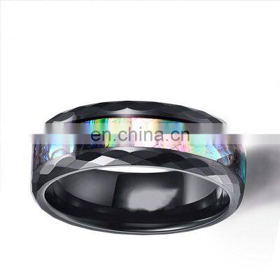 8mm Fashion Titanium Steel Ring Engagement Ring Inlaid Color Shell Men's Ring Wedding Men Jewelry Gift photo-2