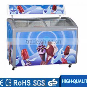 Curved glass door showcase chest freezer for ice cream