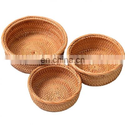 Rustic Woven Bowl Set of 3pcs, Round Rattan Basket, Fruit Basket for Housewarming Gifts