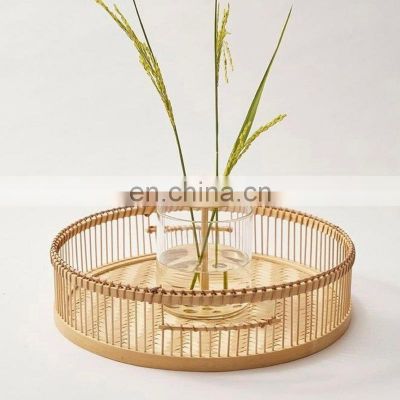 Bamboo Serving Tray, Hand woven Round Food Storage, Platters Plate for Breakfast