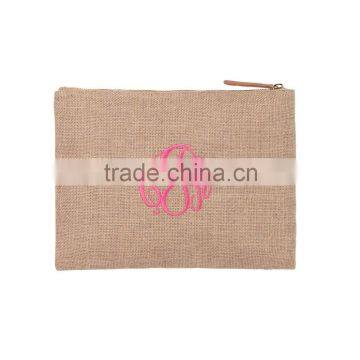 Wholesale Personalized Monogrammed Burlap Zip Pouch