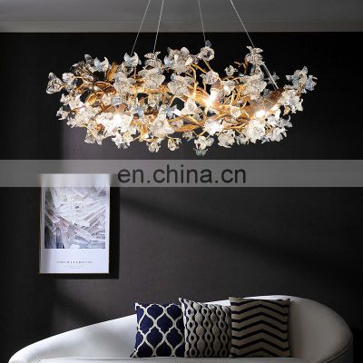 Vintage Crystal Branch Chandelier Ceiling Light Fixture Flower Pendant Light for Living Room Dining Room Bedroom