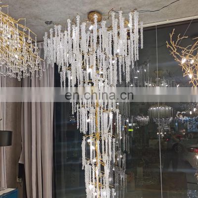 Modern Hotel Large Tree Branch Chandelier Glass Hanging Light Long Chandelier for High Ceiling