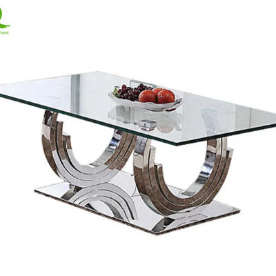 Modern Silver Stainless Steel Clear Glass Top Coffee Table for Home Hotel