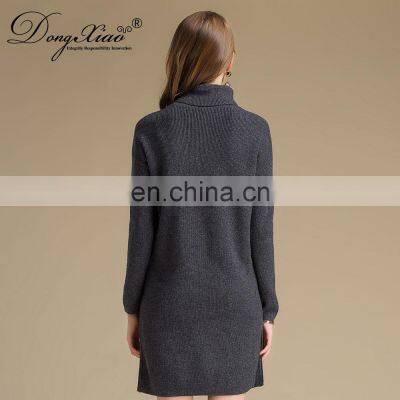 Wholesale 100% Cashmere Turtleneck Long Dress Solid Color Women's Casual Sweater for Winter Knitted OEM Service photo-6