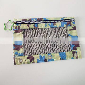 Osini profesional customed 3-ring binder camouflage fabric pencil pouch with net for school & Office