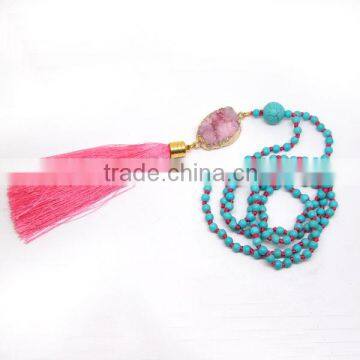 NE2240 Fashion hand knotted druzy tassel necklace, new drusy druzy jewelry