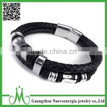 Punk Stainless Steel Buckle Multilayer Braided PU Leather Bangle Cuff Bracelet