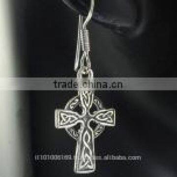 Tiny Celtic Cross Silver Earrings, ep196