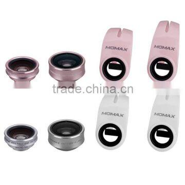 Momax Fish Eye Universal 3 in 1 Mobile Phone Chip Lenses Fisheye Wide Angle Macro Camera for iPhone 6s Plus Samsung S7 MT-5782