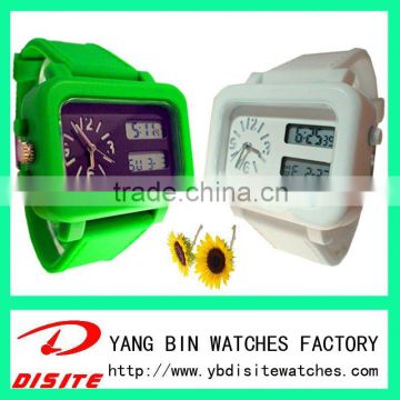 Charmful leisure fashion double movement design silicone watch