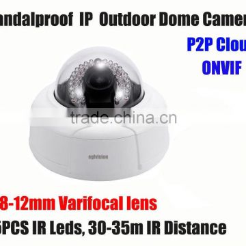 Poe 720p 1mp ip vandal dome camera with 2.8-12mm lens p2p ONVIF