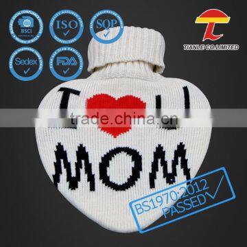 Heart shape BS rubber hot water bottle with knitted cover for Mother 's day