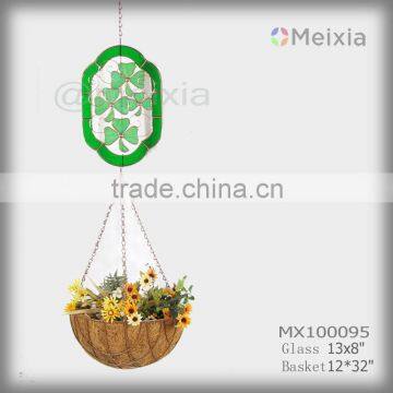 MX100095 wholesale tiffany style stained glass shamrock panel decorative hanging flower planters