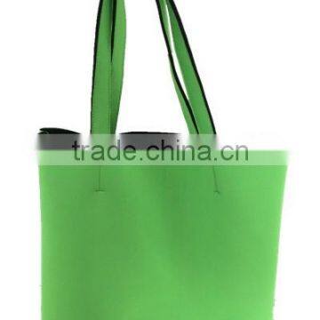 Simple fashion waterproof fluorescent green neoprene tote bag for shopping/school