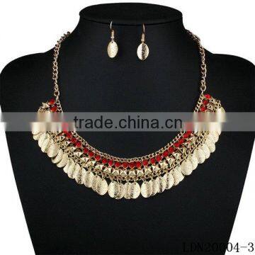 Gorgeous Oval Gold Disc Chain With Crystal Necklace With Matching Earrings photo-3