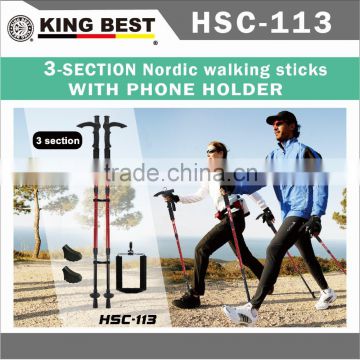 KING BEST 2016 Carbon trekking pole 3-Section Nordic walkin With Compass Telescopic Walking Stick