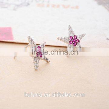 EZ-30 Crystal Micro Paving Brass Material Rhodium Plated Five Pointed Star Anti-allergy Crystal Earrings