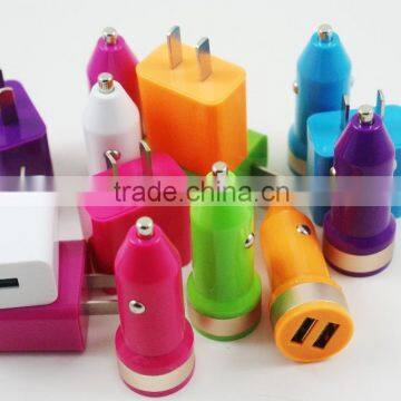 Spring colorful set wall charger and car charger With CE FCC VI LEVEL Compliant