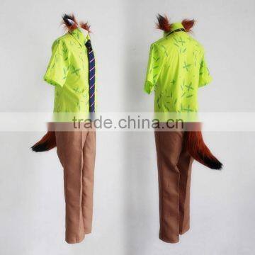 2016 Hot Movies Crazy Animal City Fox Ears With Tail Nick Wilde Cosplay Costume Green Hawaiian Shirt Brown Pants Zootopia Cotume photo-3