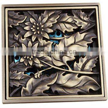 Antique Brass Art Carved Flower Floor Drainage For Bathroom FD006