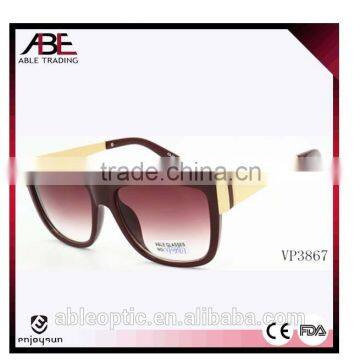 fashion women plastic sunglasses with designer metal temple