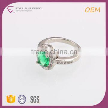 R63417K01 China wholesale jewelry silver plated with big green stone ring designs finger ring for women