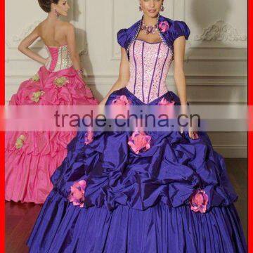 2012 New Designer Colorful Ruffled Flower Beaded Taffeta Hot Sale Quinceanera Dress Pageant Gown Made In China MLQ-294