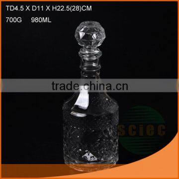 980 ML CRYSTAL CLEAR GLASS WINE BOTTLE WITH GLASS LID