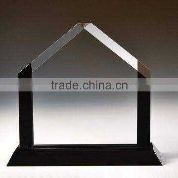 Fashion design blank house shape crystal award plaque with black edge