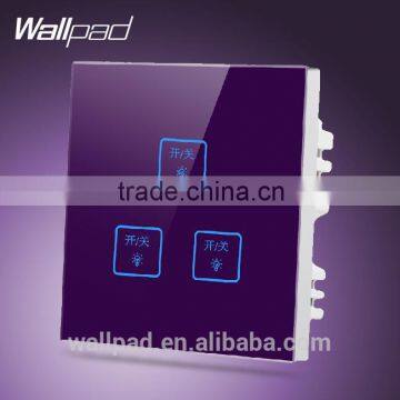 China Supplier Wallpad Customize LED UK Purple Crystal Glass Touch switch 110~250V 3 gang 1way Touch Screen Light Wall Switch