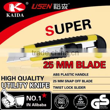 Plastic with rubber grip handle 25mm Snap-off Blade Utility Knife Screw lock cutter knife