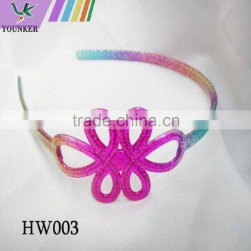 flower rainbow color gliter inside plastic alice hair band with teeth