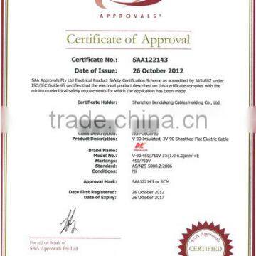 SAA certificate for Cables to AS/NZS5000.2